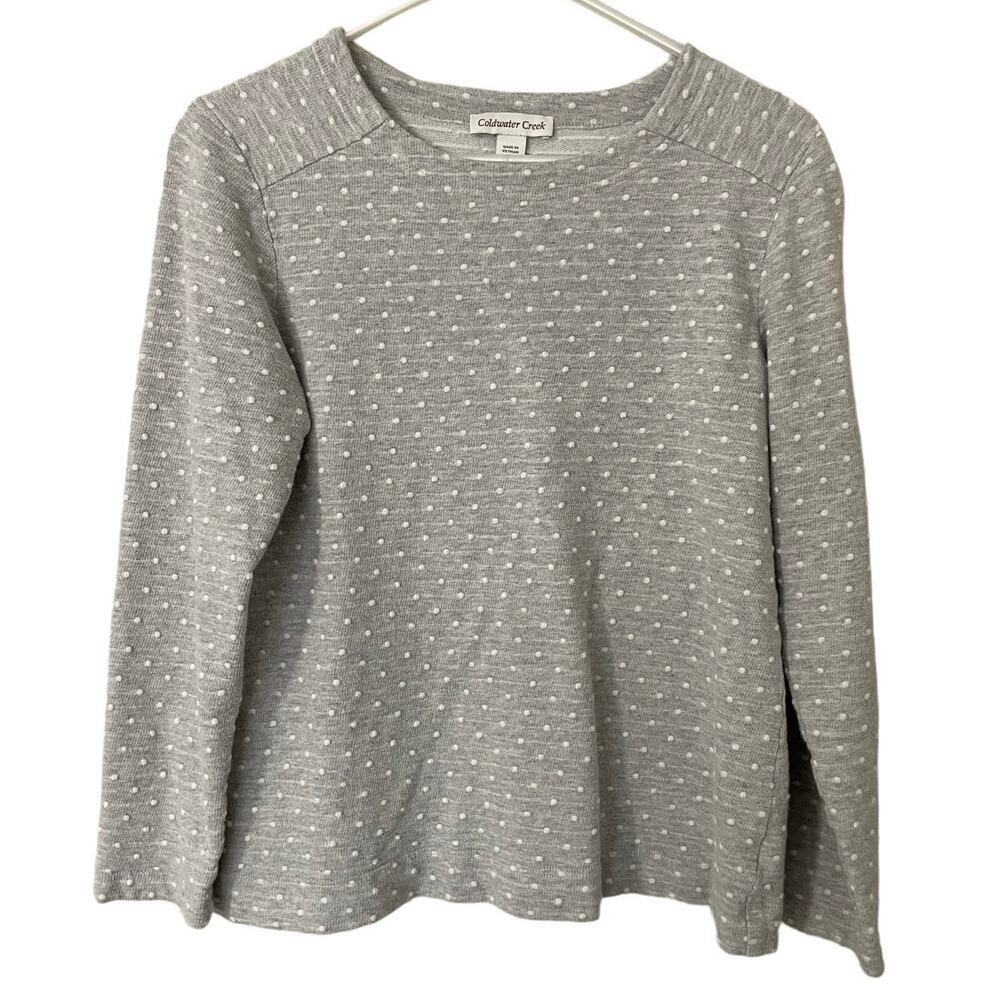 Coldwater Creek Gray‎ and White Swiss Dot Long Sleeve Sweater Size Small